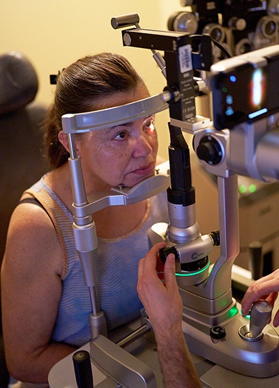 Female patient being examined at NECO Center for Eye Care - Roslindale