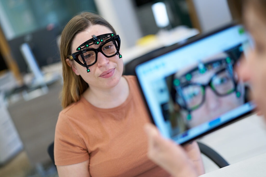 Patient being fitted for glasses